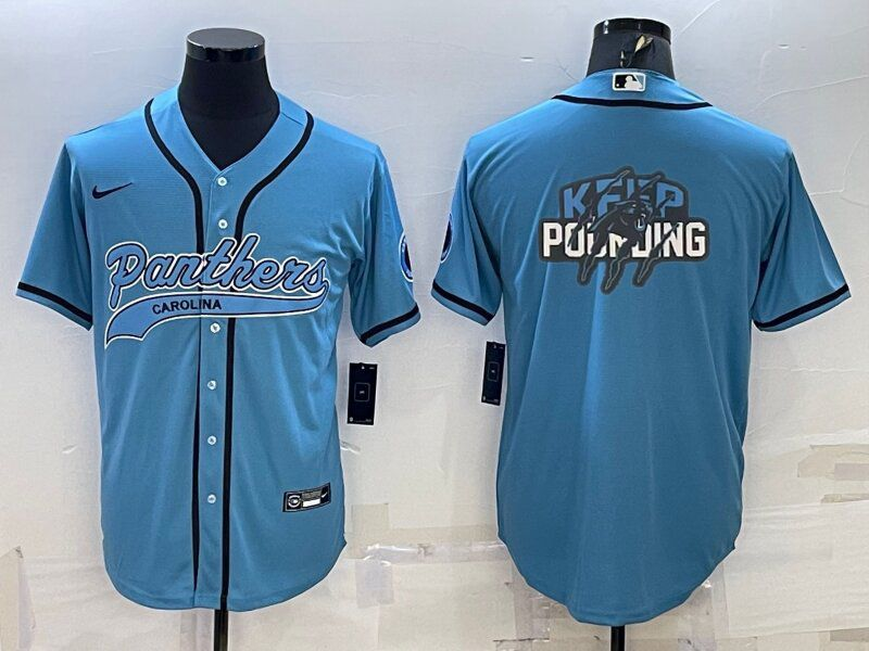 Men's Carolina Panthers Blue Team Big Logo With Patch Cool Base Stitched Baseball Jersey